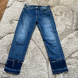 27 HUDSON Zoeey High Rise Straight Crop Medium Wash Denim Blue Jeans Frayed Hem